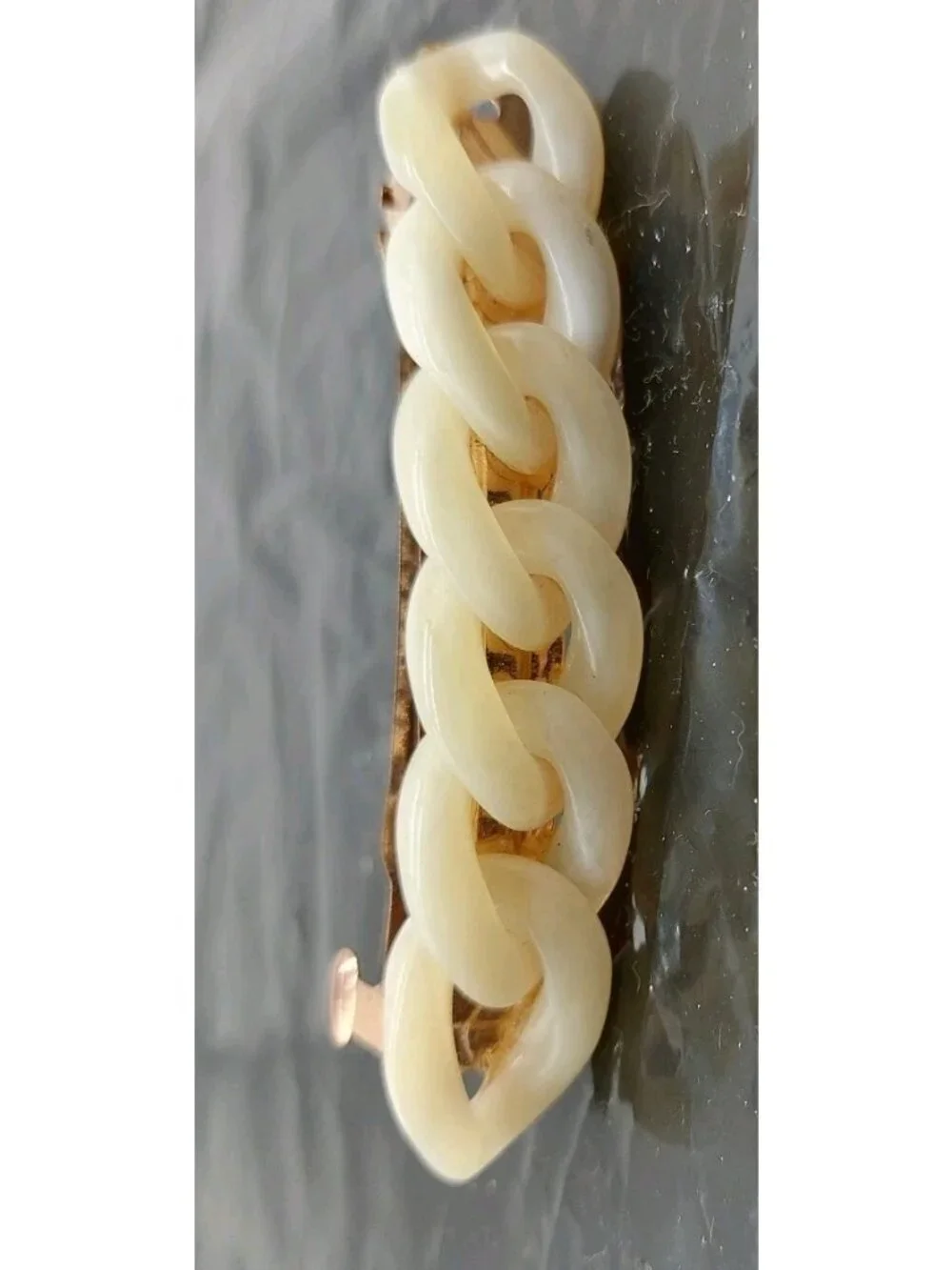White Acrylic Hair Barrette Gold Tone Clip Weave Chain Style 3